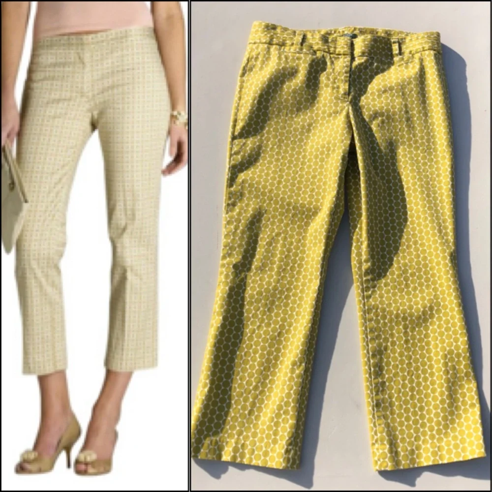 - J.Crew Sz 8 Chartreuse Dot City Fit Crop Pant! EUC!